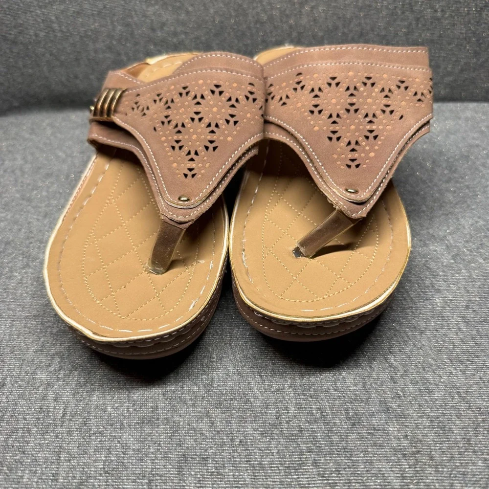 Boho Wedge‎ Thong Sandals Laser Cut Tan Unbranded 42